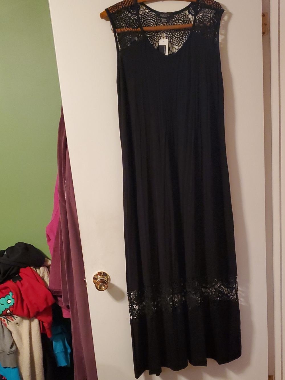 NWT Michel Studio size 1X Black Maxi Dress with Lace Yoke and Hem